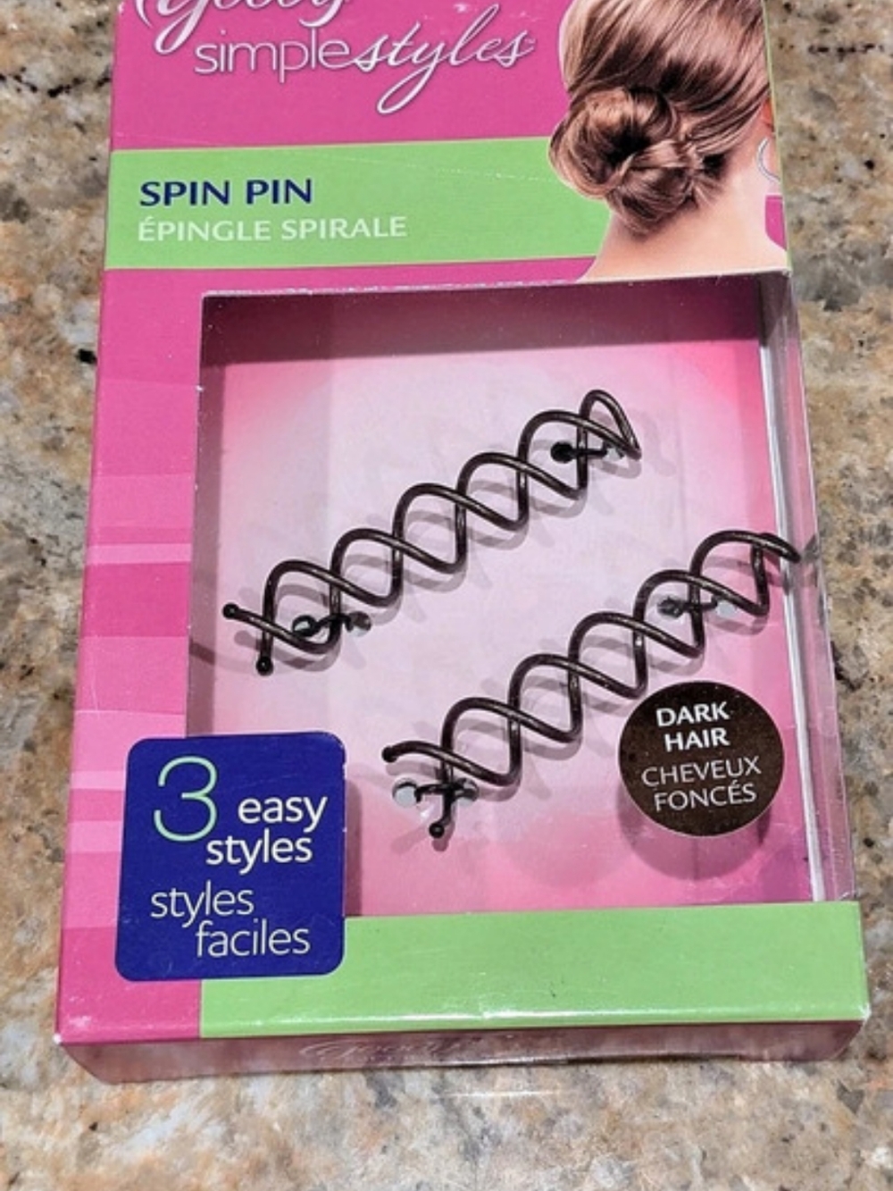Goody Simple Styles Spin Pin 2-Piece Spin Pin Set For Dark Hair NWT